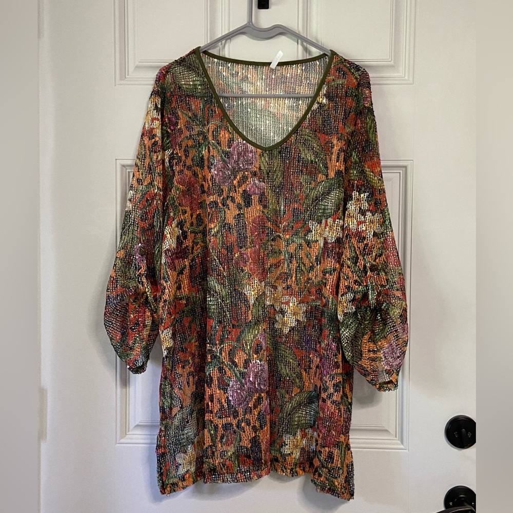 D- MultiColor Mesh Camo Floral Swimsuit Cover-Up Tunic Top